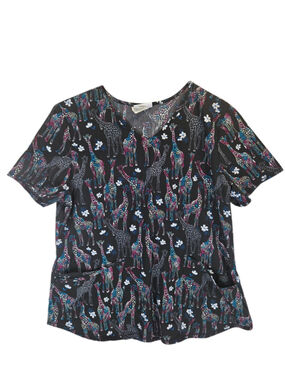 Women's Scrub Star Safari Giraffe Floral Scrub Top Size L Medical Uniform